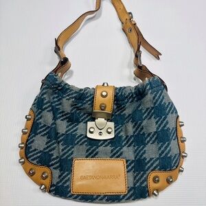 GAETANO NAVARRA LINEA TATIJEANS Jacquard Denim & Calf with Rockstuds Purse